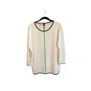 Basler women’s white blouse with green and black trim perfect size large